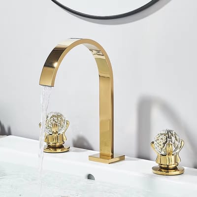Luxe Wastafel Kraan Goud Badkamer Kraan Enkele Handgreep Wastafel Mengkraan Warm En Koud Water Kraan Messing Water Kraan Keuken Badkamer Kraan Inclusief Luxe Draaiknop