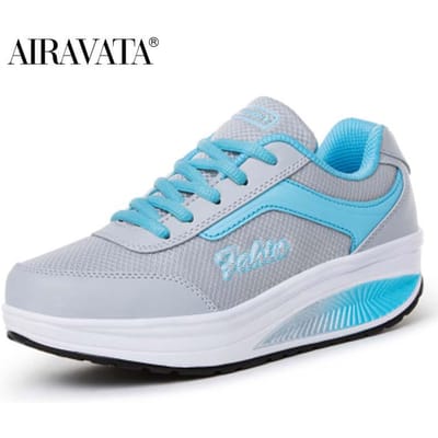 Lady Fashion Fitness Schoenen Sport Ademende Shake Schoenen Dames Mesh Schoenen Casual Platform Sneakers 35 blauw