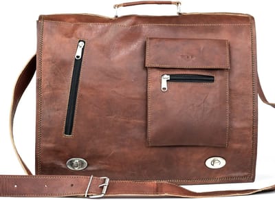 OnceDoce® Schoudertas Echt Leer Laptop Tas “Huesca” Urban Chique 42 x 29 x 11 cm - 16 inch model 0421