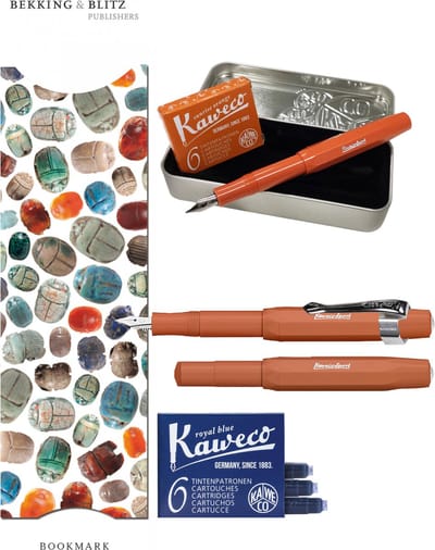 Kaweco Cadeauset (6 delig) Blikje, Vulpen Fox M, Clip, Boekenlegger Scarabee, 2 doosjes vullingen