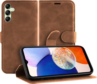 Just in Case hoesje geschikt voor Samsung Galaxy A14 (4G/5G) Hoesje met Pasjeshouder - Premium Bookcase - Bruin