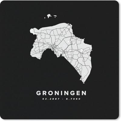 Muismat 20x20 cm - Mousepad Groningen - Nederland - Wegenkaart - Muismatten
