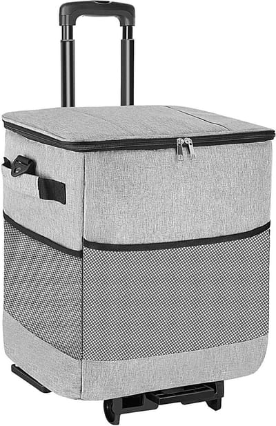 Koelbox met Trolley - Isolatiebox Boodschappentas - Boodschappen Vervoeren - Grote Opslagcapaciteit - 35 Liter - Grijs