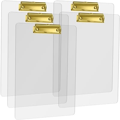Dailygoods- Klembord A4 Hoog - Transparant Kunststof - Gouden Metalen Klem - Lichtgewicht - Set van 5 - Praktische Schrijfmap - Schrijfblok
