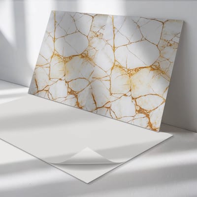 Wallfluent Vinyl Tegels - Elegant Marmerpatroon Vinyl Tegels Zelfklevend - 40 cm x 20 cm - Wit PVC Tegels - Set van 10 - Rechthoek PVC Tegels - Texturen Plaktegels - Zelfklevende Vinyltegels - Plaktegels Keuken en Badkamer