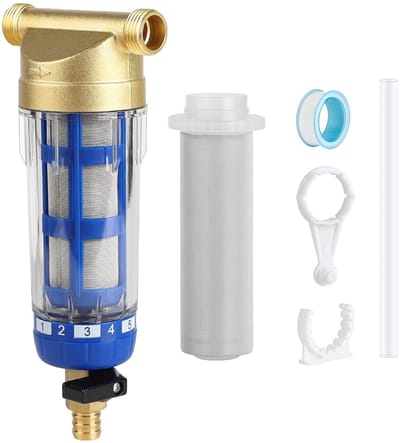 Dailygoods- Fijnfilter Herbruikbaar - Spin-down Sedimentwaterfilter - Roestvrij Staal - Corrosiebestendig Messing - 40μm Filtratie - Transparante Beker - Waterfilter