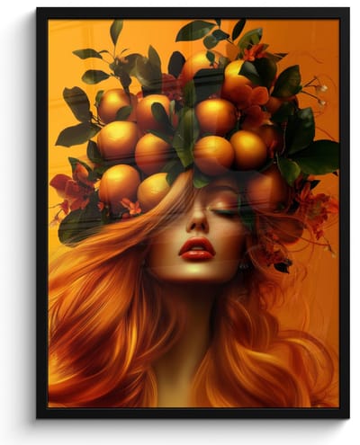 Poster in lijst - Fotolijst 50x70 cm - Posters - Vrouw - Citroenen - Bloesem - Geel - Posterlijst zwart - Decoratie - Wanddecoratie woonkamer - Muurdecoratie slaapkamer