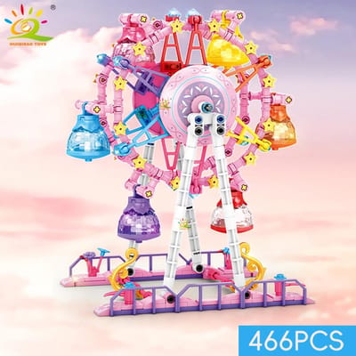 MOC Reuzenrad Bouwstenen DIY Constructiespeelgoed voor Kinderen Creatief Bureau Decoratie Model Baksteen Set pink