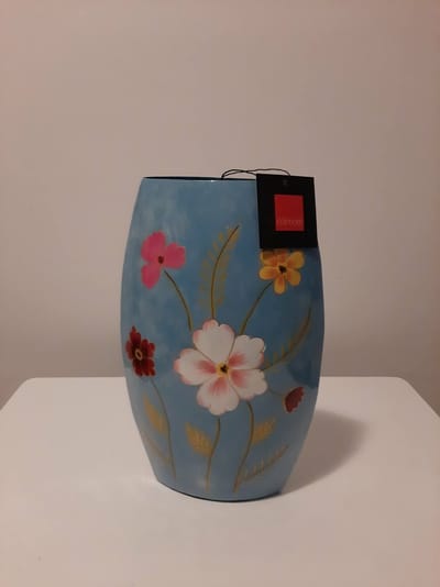 Colmore by Diga-vaas metaal light bleu bloemen-enamel IR-14x8x24cm