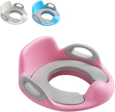NAIZY Toiletbril voor Kinderen Potjestrainer Toilettrainer met Handvat Spatbescherming en Rugleuning Toiletopzetstuk voor Meisjes en Jongens van 1 tot 8 Jaar Roze