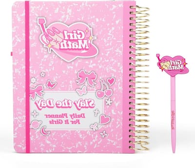 GIRL MATH Ongedateerde dagelijkse planner met tijdvakken voor dames met pen en gepersonaliseerde stickers - Dagelijkse, maandelijkse en wekelijkse planner voor meisjes - Agenda