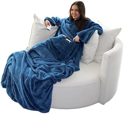 PromoHome Comfort TV Dekentje met Mouwen - Zachte Plaid met Voetenzak en Opbergvakken