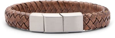 Manfield - Heren - Bruine leren gevlochten heren armband - Maat 1