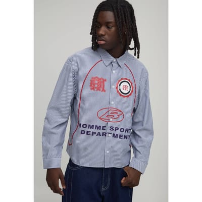 Oversized Ruim Gesneden Gebogen Paspel Sport Overhemd | Blue | Size XS