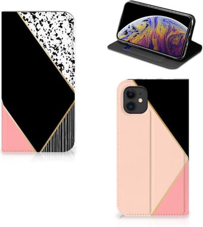 Standcase Hoesje voor Apple iPhone 11 Stand Case Zwart Roze Vormen