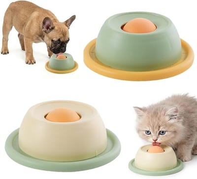2 stuks hondenbakspeelgoed, lick bowl voor honden, hond likt voerbak met geïntegreerde draaibal, slow feeder hond, interactief hondenspeelgoed voor langzaam eten (geel, groen)