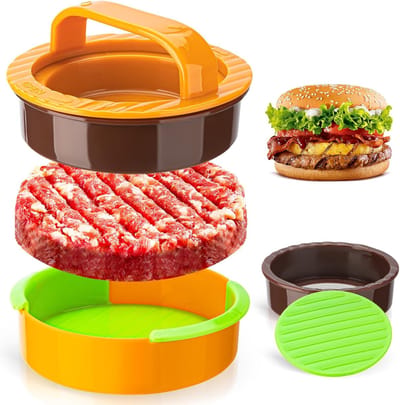 Oneay 1 stuk - 3-in-1 antiaanbak hamburgerpers, duurzame hamburgerpers, geschikt voor het maken van gevulde hamburgers, mini-hamburgers, veganistische en runderburgers, gemakkelijk schoon te maken, een onmisbaar hulpmiddel voor de grillkeuken