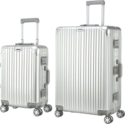 RÉMEA 100% Aluminium Kofferset - 2 Delig - 54L Handbagage + 130L Ruimbagage - 360˚C Draaibare Wielen - Ritsloze TSA Cijfer Slot - Aluminium Koffers - Reiskoffers - Zilver