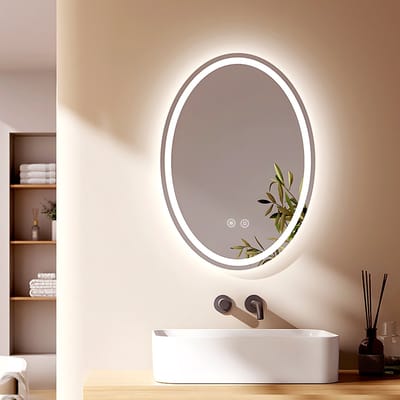 EMKE Spiegel met Verlichting - Ovaal - Touch & Dimbaar - 3 Lichtkleuren - Anti Condens - 50x70cm - Douchespiegel