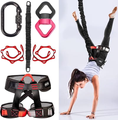 Bungee Trainingsset - Fitness Touw - Thuis Fitness - Verstelbare Harnas - Tot 95 kg - Zwart