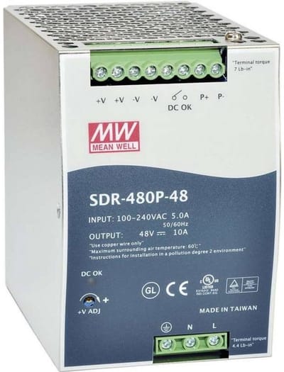 Mean Well SDR-480P-48 DIN-rail netvoeding 48 V/DC 10 A 480 W Aantal uitgangen: 1 x Inhoud: 1 stuk(s)