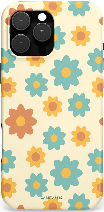 Casetastic hoesje geschikt voor Apple iPhone 16 Pro Max - MagSafe - Dubbellaagse bescherming - Retro bloei - Fashion Case - Crème Mintgroen Goud Perzik