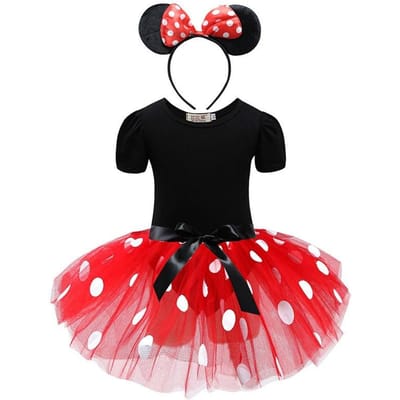 Robe Tutu de Ballet pour Bébés Filles Robe d'Été pour Enfants à Pois et Nœud Bandeau Costume Souris Cartoon Vêtements pour Fête d'Anniversaire de Noël pour Enfants 12M black