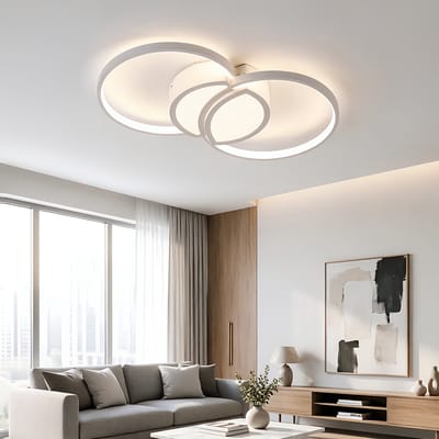 Epochglo Moderne LED Plafondlamp met Geheugenfunctie, Timer & Nachtlampje - Wit Plafonnière (54x31cm) - 35W 3150LM - Geometrisch Dubbele Ring Design - Dimbaar met Afstandsbediening (3000K-6500K) - Plafondverlichting voor Woonkamer & Slaapkamer