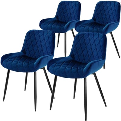 Eetkamerstoel set van 4 diamant quilting donkerblauw fluwelen bekleding met metalen poten incl. montagemateriaal ML-Design
