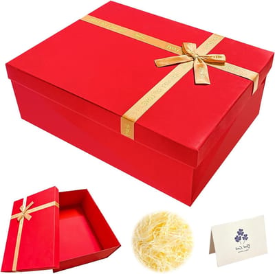 Rode geschenkdoos met deksel, 40 x 30 x 15 cm, perfect voor verjaardagen, feestjes en cadeaus