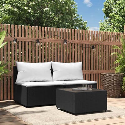 vidaXL - 3-delige - Loungeset - met - kussens - poly - rattan - zwart
