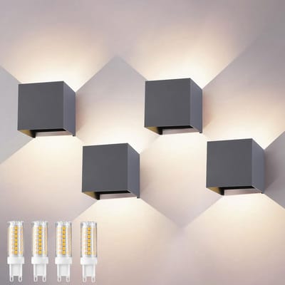 4-Delige Buiten Wandlamp Grijs IP65 - 9W 4000K LED Verstelbaar Licht Omhoog en Omlaag