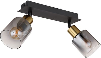 Plafondlamp 2-pits zwenkbare plafondlamp rookkleurig, goud zwart, 2x E14 stopcontacten, LxBxH 25x8x18,2 cm