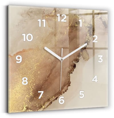 Wallfluent Wandklok - Beige moderne kunst Klok met Print - 30 cm x 30 cm - Bruin Wandklok - Witte Handen - Wandklok Met Cijfers - Kinder Wandklok Glas - Vierkante Glazen Wandklok - Scandinavisch Wandklok - Klok met Print