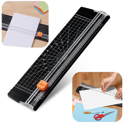 Papiersnijder – Fotosnijder – Kaartensnijder – Handmatig papiermes – Hobbygereedschap – In twee richtingen snijden – Met meetschaal – Geschikt voor kraftpapier, foto's, kaarten, diverse papiersoorten (36,5 x 9,5 cm – Zwart)