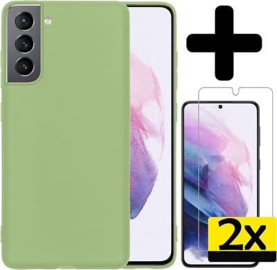 Hoesje - Met 2x Screenprotector - Geschikt voor Samsung Galaxy S21 - Sterk & Shockproof - Back Cover - Siliconen Case - Telefoon Hoes - Telefoonhoesjes - Groen