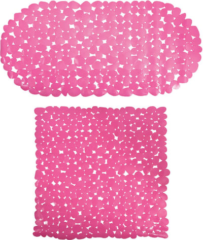MSV Douche/bad anti-slip matten set badkamer - pvc - 2x stuks - fuchsia roze - 2 formaten