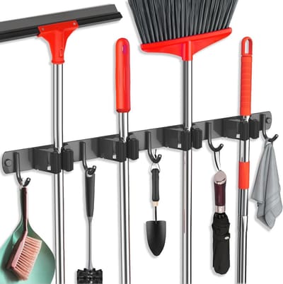 Mop en Bezem Houder Wandmontage - Roestvrijstalen Organizer voor Keuken en Garage
