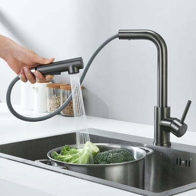 CECIPA max Keukenkraan met Uittrekbare Uitloop - Kraan Keuken - Mengkraan met Handdouche - 2 straalsoorten - Gun Metal Grijs