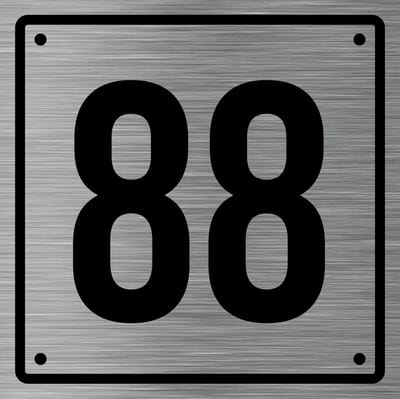 Huisnummerbord 88 - Incl. Schroeven en Pluggen – Acrylaat - 10 x 10 cm - RVS met Zwart