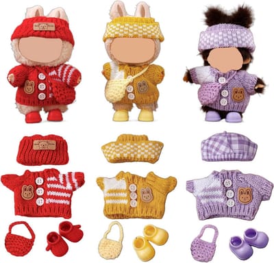 Set van 3 Gebreide Poppenkleding Sets voor 13-17 CM Mini Poppen | Accessoires & Outfits