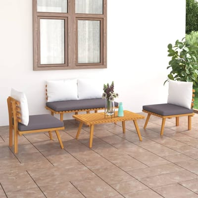 vidaXL - 4-delige - Loungeset - met - kussens - massief - acaciahout