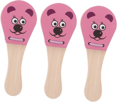 Houten Klappertjes - Muis Castagnetten - Muzikale Ontwikkeling - Ergonomisch Ontwerp - 12 x 4.5 x 2 cm - Roze