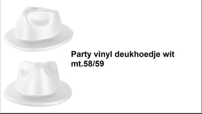 Party vinyl deukhoedje wit mt.58/59 - carnaval thema feest party vinyl foam hoedje optocht maffia feestje multi pride