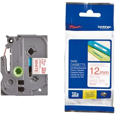 Etiketten Brother TZe, TZ TZe-232 PET Tapekleur: Wit Tekstkleur:Rood 12 mm 8 m