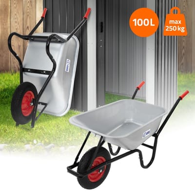 ECD Germany | Kruiwagen 100 l van verzinkt staal, zilverkleurig, tuinkruiwagen, kruiwagen met open laadbak, tuinkruiwagen, bouwkruiwagen, transportkruiwagen voor in de tuin