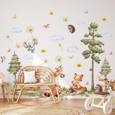 Decoratieve Wandstickers voor Kinderen - Vos in het Bos, Jungle Dieren en Natuurlijke Sfeer voor Kinderkamer