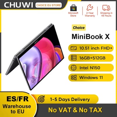 CHUWI MiniBook X N150-laptop 10,51 inch 16 GB RAM 512 GB SSD 2-in-1 yogamodus Intel Windows 11 notebook 360 °   Omkeerbare WiFi6 16GB 512GB