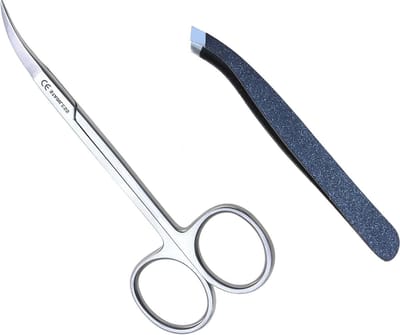 Wenkbrauwschaar en Pincet - Gezichts Haarset - Gezichtsverzorging Mannen - Ergonomisch Design - 11.5 cm - Zwart