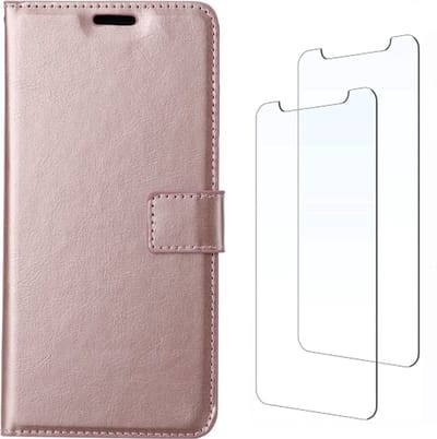 LuxeBass hoesje geschikt voor Oppo A5 / Oppo A9 hoesje book case Rosegoud met tempered glas screen Protector gsm hoesje - telefoonhoes - telefoonhoesjes